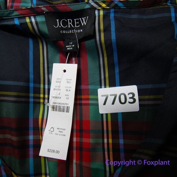 New *flawed* J Crew  V-Neck Taffeta Mini Dress in Stewart Plaid, size 12 - Picture 14 of 16